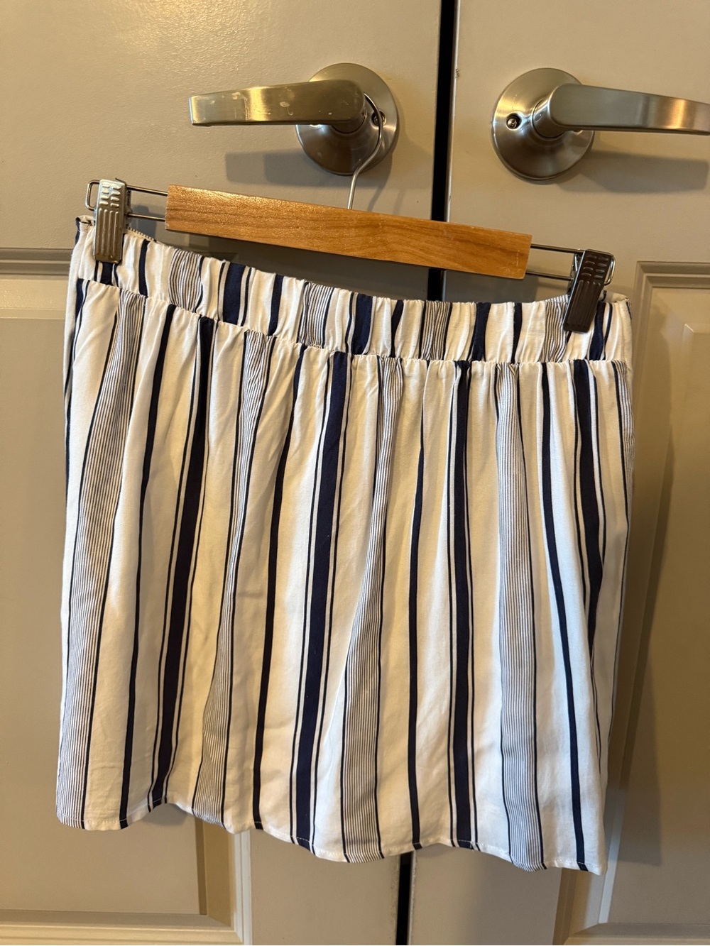 PacSun White and Navy Vertical Stripe Mini Skirt with Front Tie - Picture 5 of 6